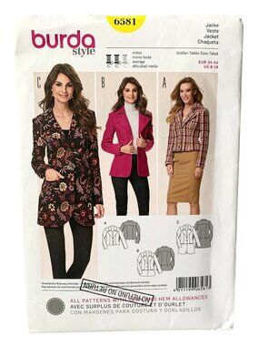 Burda 7321 Pattern Misses Jacket Fitted Uncut Size 8 10 12 14 16 18